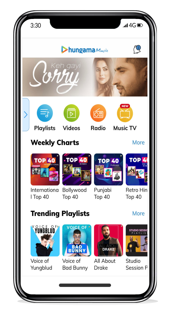 Identify new buyer personas-the 'hungama Music' app featuring its weekly charts and trending playlists