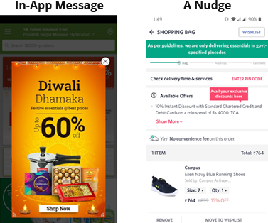 Examples to differentiate In-App Message and Nudge