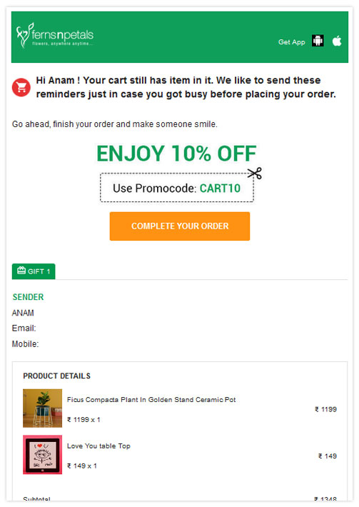 Personalized cart abandonment emails