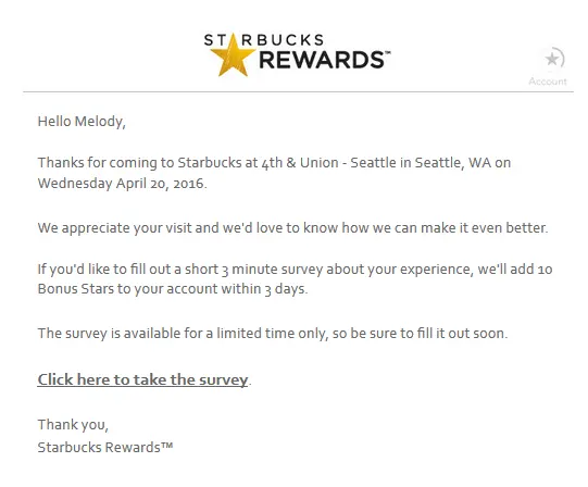 Starbucks Survey emails