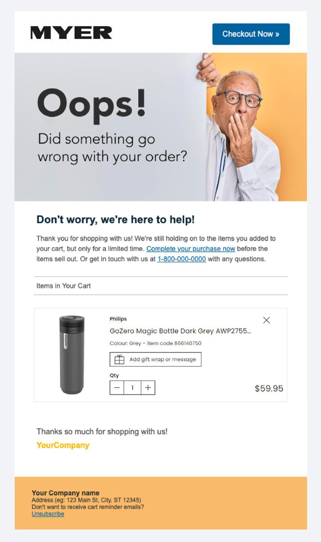 A cart typical abandonment email after segmentation