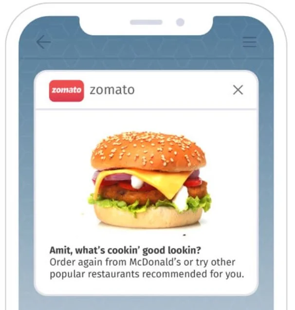 Push notification example of Zomato - Netcore Cloud