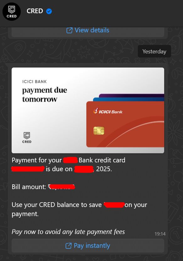 WhatsApp reminder message