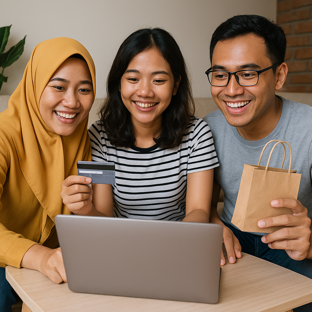 Indonesian shoppers shopping online together