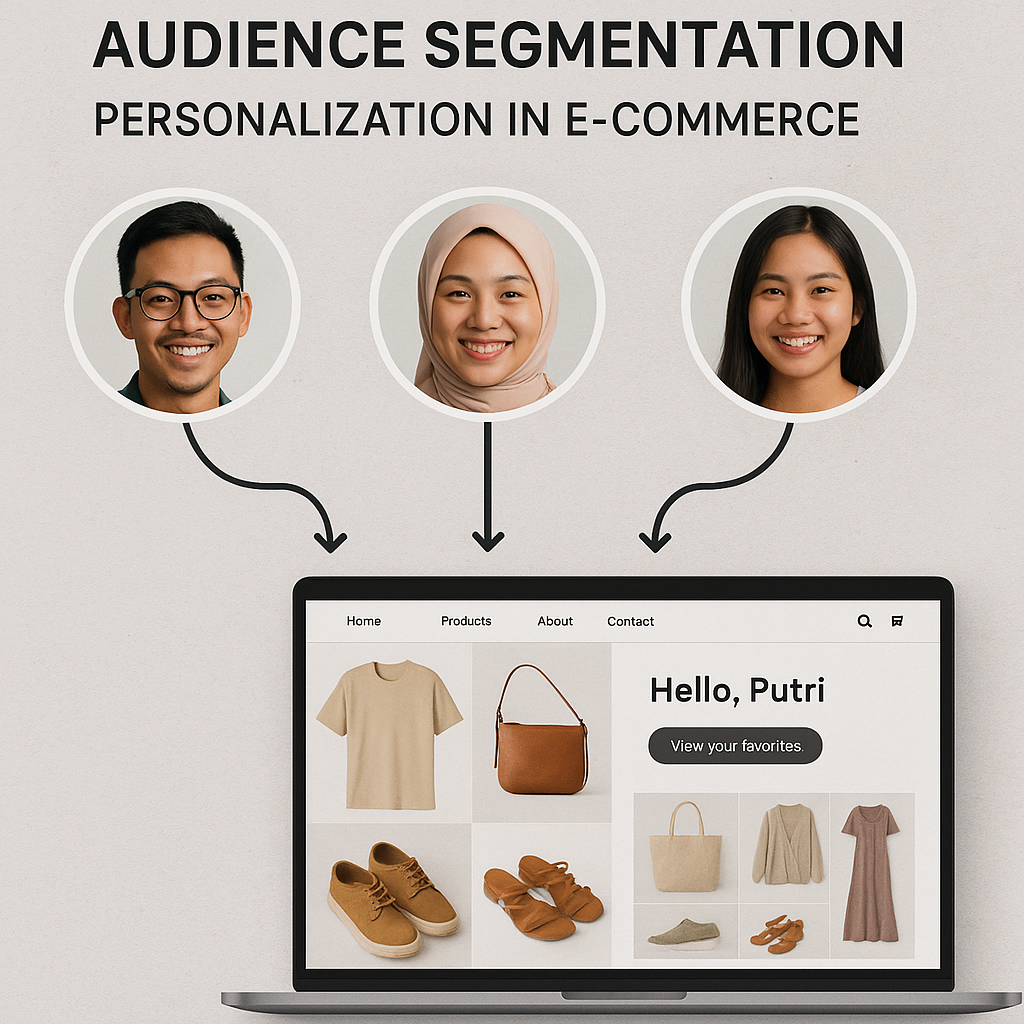 Audience segmentation and personalization in e-commerce showing different customer personas and personalized shopping experience