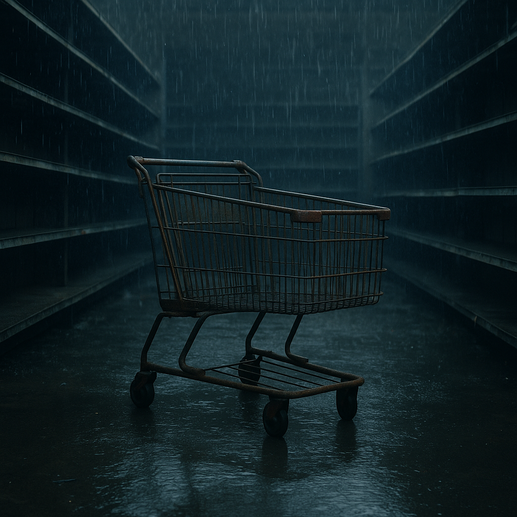 Shopping cart in dark aisle representing perfect sales moment