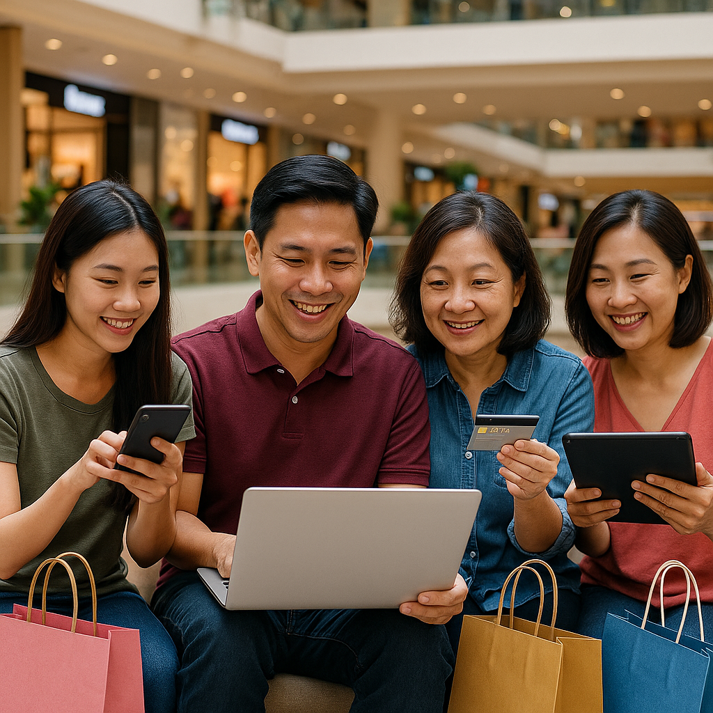 Indonesian shoppers shopping online together