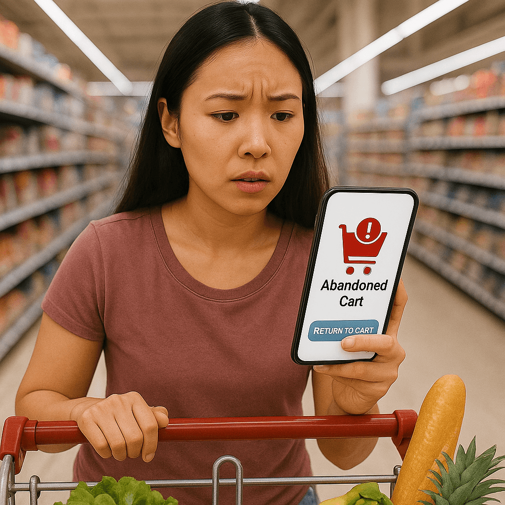 Shopping cart in dark aisle representing perfect sales moment