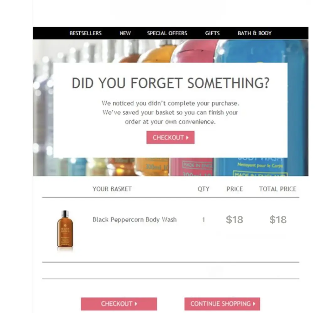An example of a price drop email 
