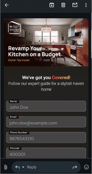 Mobile kitchen renovation form showing instant booking interface