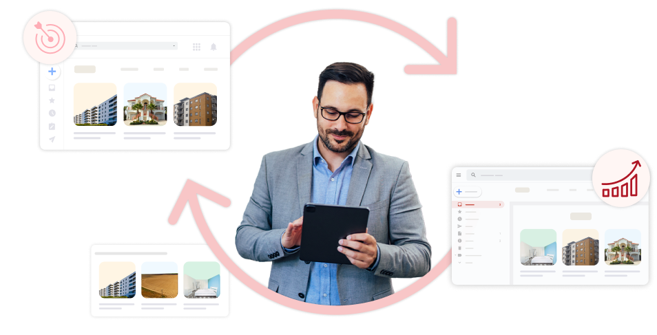 Real estate professional with tablet showcasing property technology