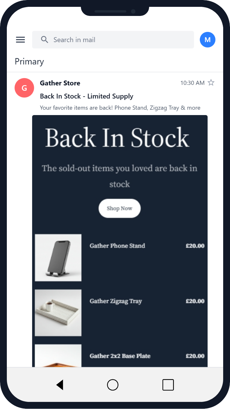 Back in Stock example