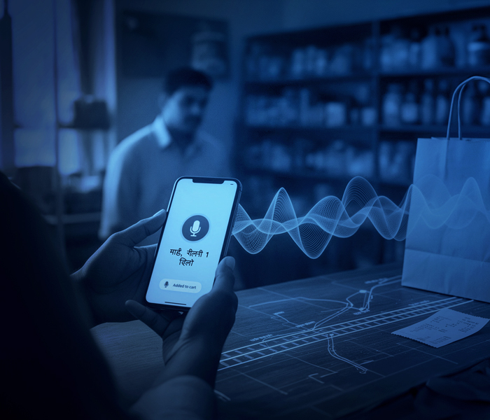 Voice commerce interface with Hindi text and vernacular language support