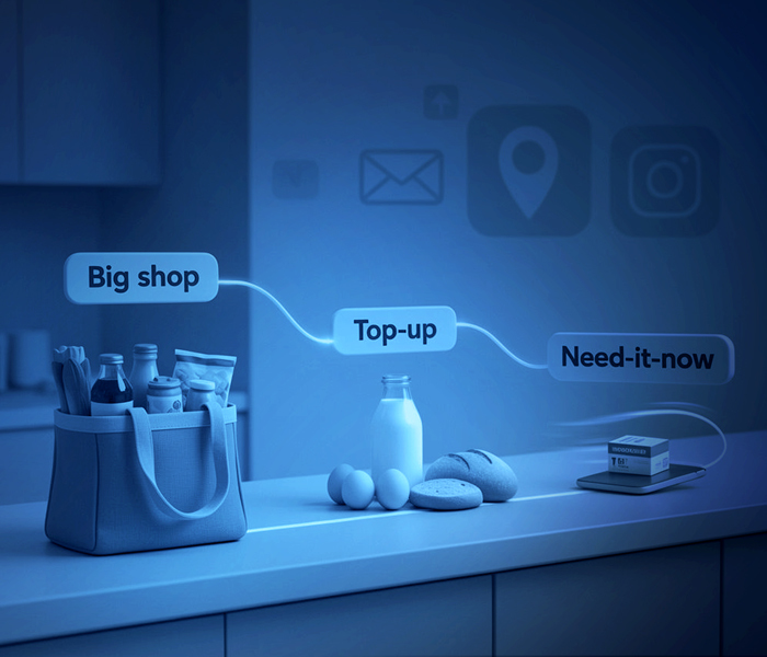 Kitchen scene showing omnichannel shopping missions